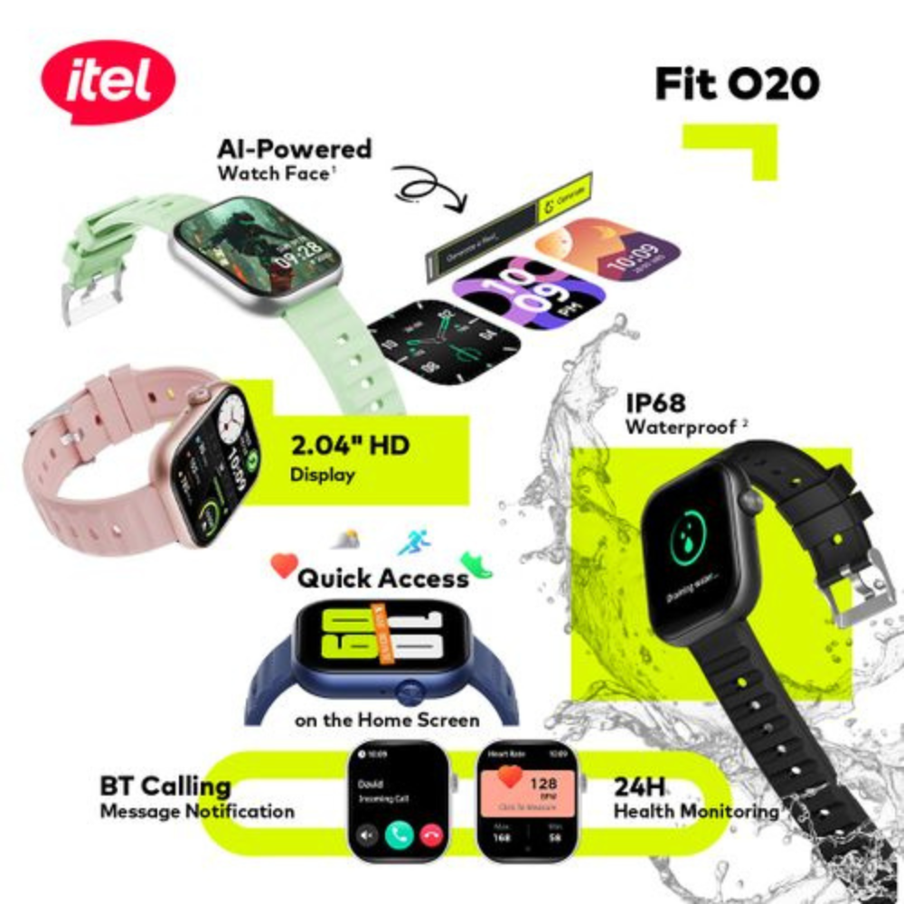 Itel SmartWatch Fit 020 2.04" HD Display IP68 AI-Powered New O20 - Image 7
