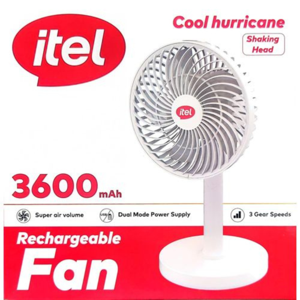 Itel 3600mAh Rechargeable Fan with Rotating Head