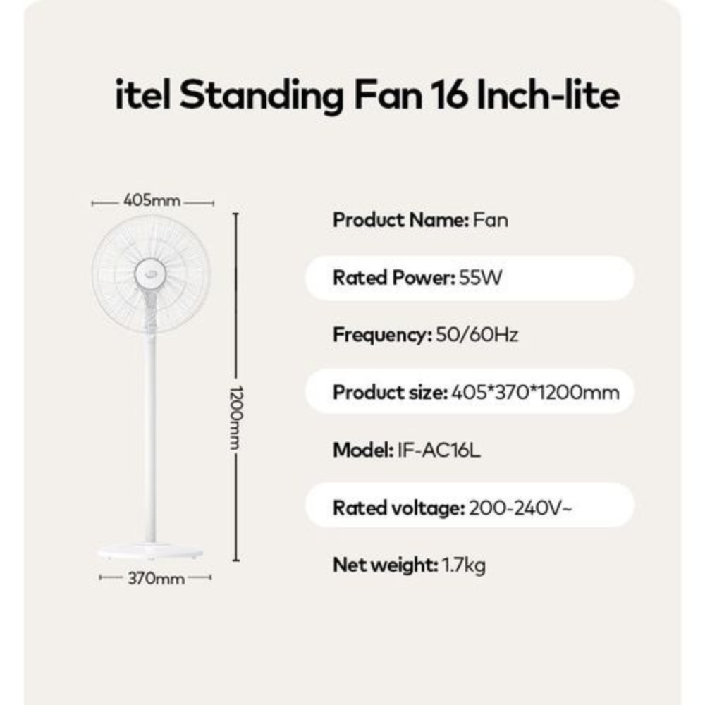 Itel 16 Inches 7 Blades Strong Wind Standing Electric Fan - Image 7